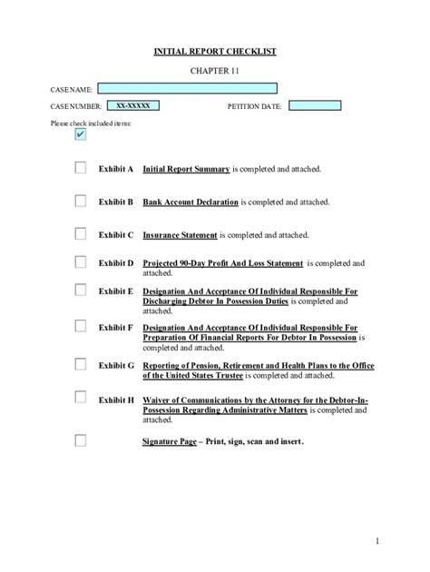 Fillable Online Region 7 Chapter 11 Initial Report Checklist for ...