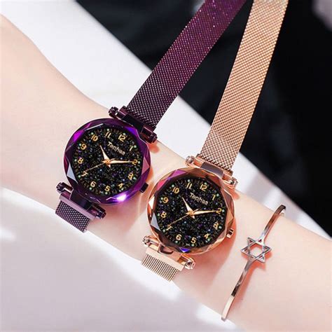 Women Bracelet Watches Magnetic Buckle Stainless Steel Strap Luminous ...
