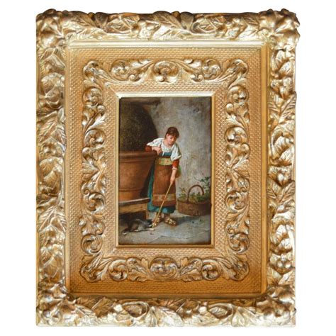 Early 19th Century Oil Painting on Board in Original Gilt Wood Frame For Sale at 1stDibs
