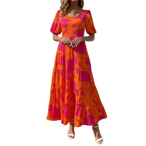 Jzuxvd Womens Dresses 2024 Puff Sleeve Floral Casual Summer Dresses ...