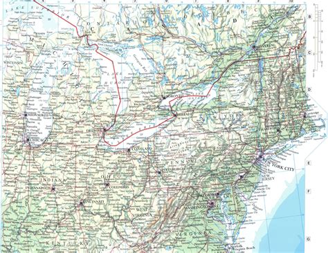 East coast map with cities