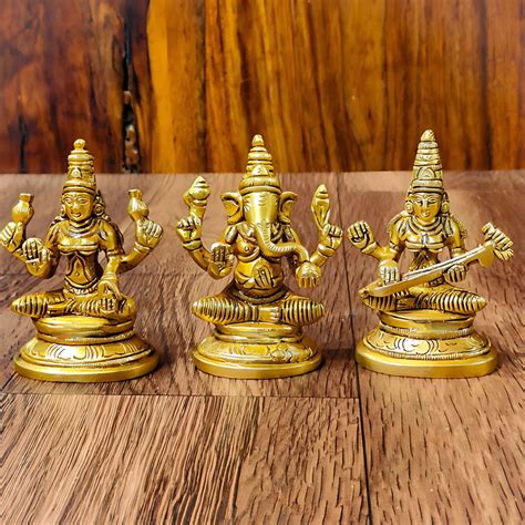 Lakshmi Ganesha Saraswati Brass Idol 4 – DZYN Furnitures
