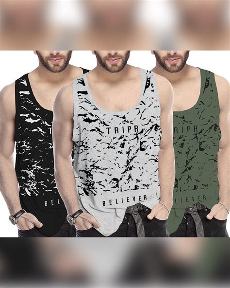 Men Believer Printed Vest (Pack of 3) | black - grey- green – TRIPR