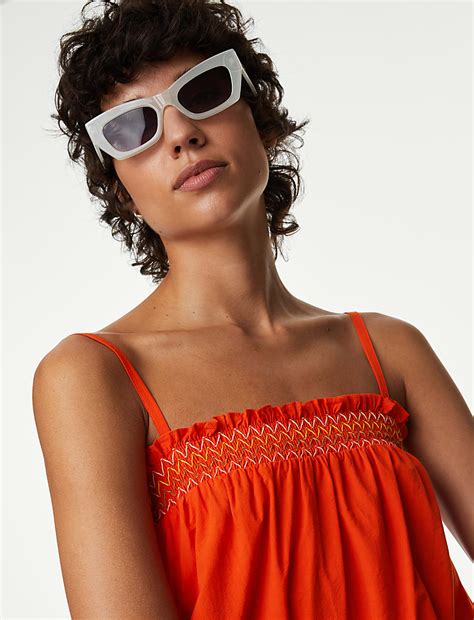 Buy Pure Cotton Smocked Detail Cami Top at Marks & Spencer