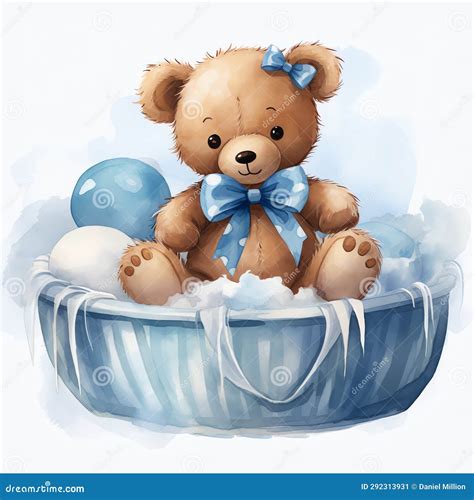 Cute Watercolor Teddy Bear in Blue Bed Boy Illustration, Teddy Bears ...