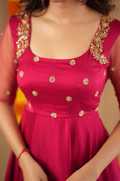 Renu Premium Hand-Worked Designer Anarkali | Rani Pink