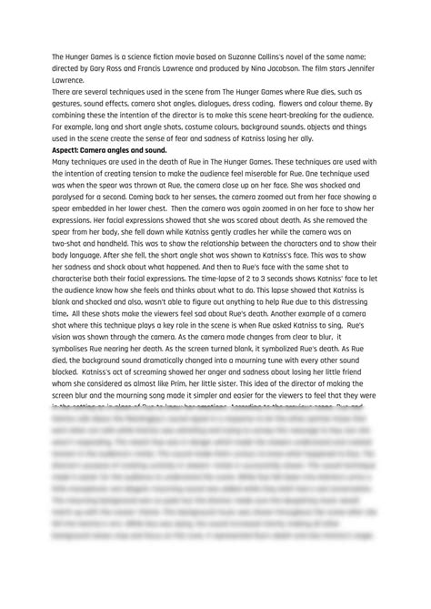 Close View Hunger Games Rue's Death | English - Level 1 NCEA | Thinkswap