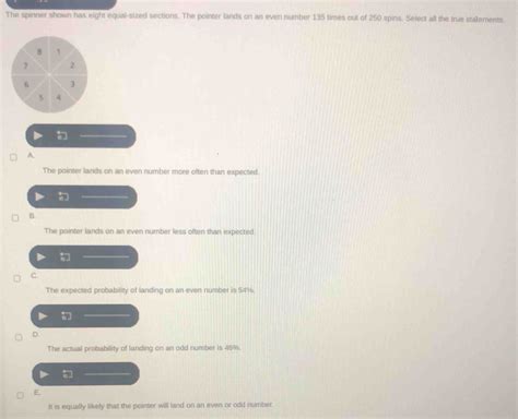 The spinner shown has eight equal-sized sections. The pointer lands on ...