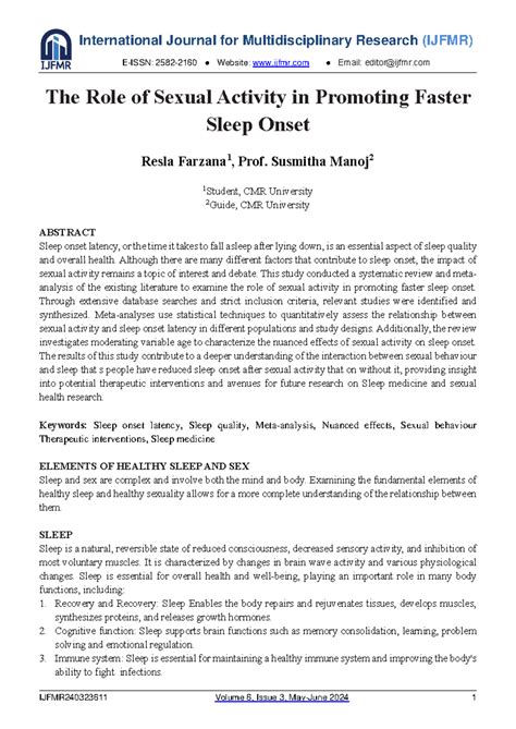 IJFMR240323611 - The Impact of Sexual Activity on Sleep Onset Latency ...