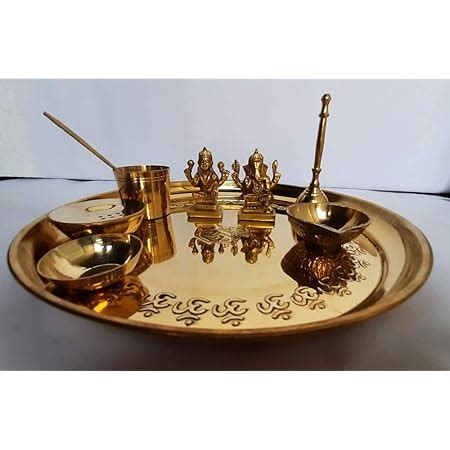 BHARAT SOURCE Brass Pooja Thali Set | Aarti Puja Thali Set with Laxmi ...