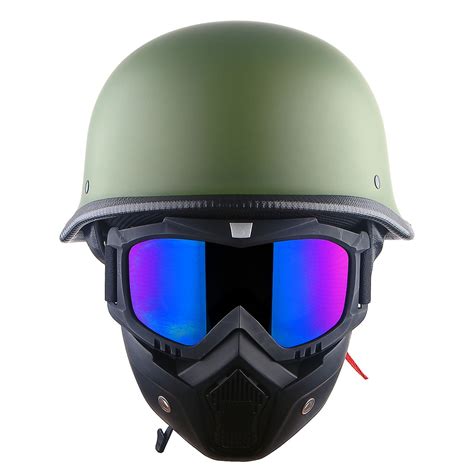 1Storm Novelty Motorcycle Half Face Helmet German Style DOT Approved: HKY602 Matt Green + Black ...