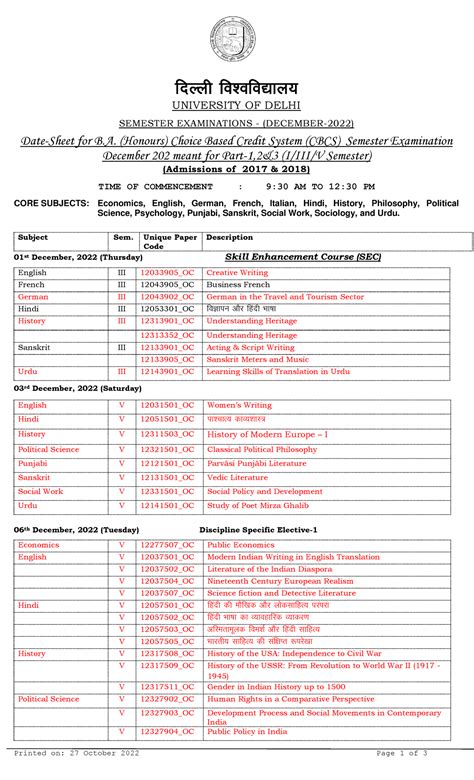 BA(H) 22-SEM - Tyh vh - Printed on: 27 October 2022 Page 1 of 3 fnYyh ...