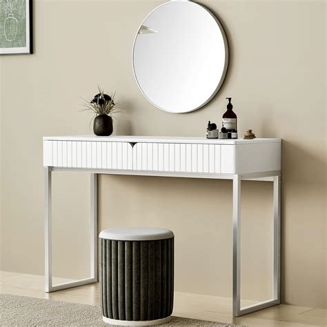 Buy White Vanity Desk with 2 Drawers, Silver and White Desk,Home Office ...