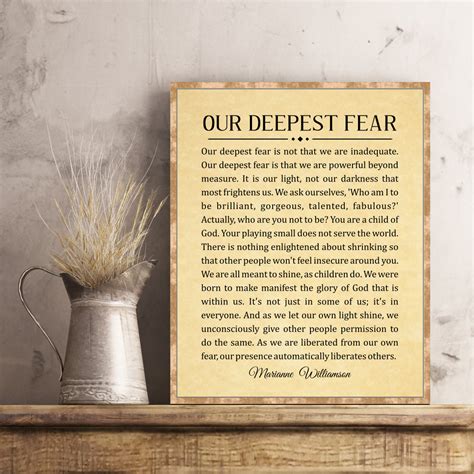Our Deepest Fear by Marianne Williamson Deepest Fear Poem Wall Art ...