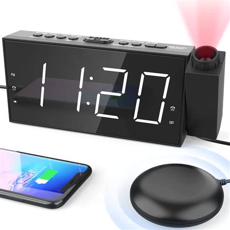 Buy Projection Digital Alarm Clock with Bed Shaker for Bedroom, Extra ...