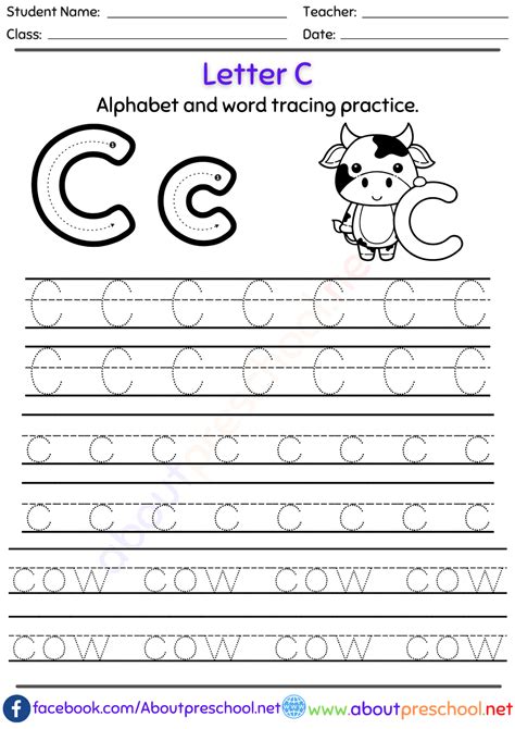 Free Letter C Alphabet tracing worksheets - About Preschool