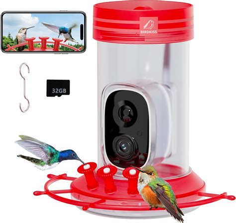 BirdKiss Smart Hummingbird Feeder with Camera 32 Ounce, AI Species ...