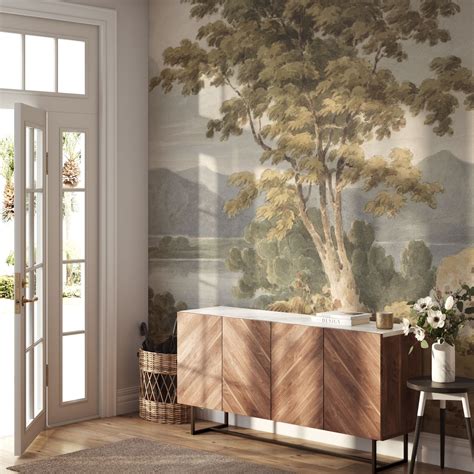 Peaceful Vintage Scenic Wall Mural, Vintage Landscape Wall Mural ...