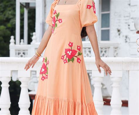 Buy Square Neck Maxi Dress Online-Aditi Rustic Peach Square Neckline ...