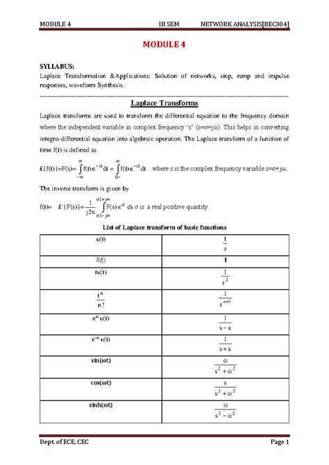 Laplace Transformation & Applications - NA Module 4 Notes - Studocu