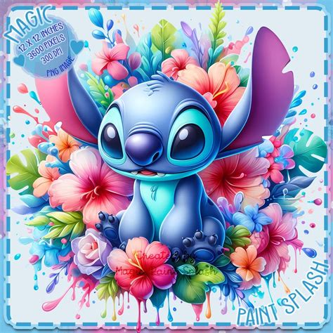Stitch Floral Clipart: Rainbow Watercolor PNG Image (digital Download ...