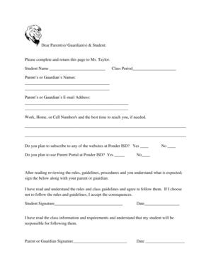 Fillable Online Parent Form - Ponder ISD Fax Email Print - pdfFiller