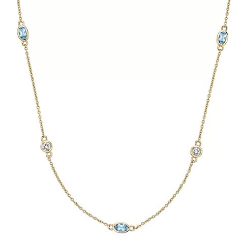Gemminded 18k Gold Over Silver Blue Topaz & White Topaz Station Necklace