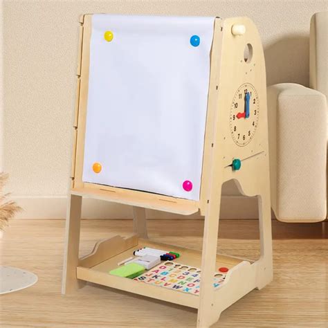 Wooden 3-in-1 Easel & Learning Desk for Kids – Adjustable Height, Doub ...