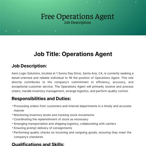Image result for Operations Agent Job Description