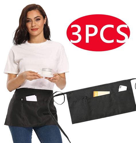 Water Resistant Kitchen Aprons with 3 Pockets for Women, Waitress ...