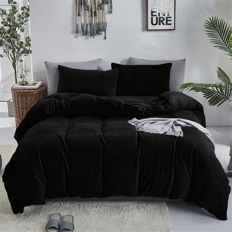Luxlovery Black Velvet Comforter Set King Men Plush Fluffy Black ...