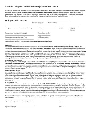 Fillable Online Arizona Thespian Consent and Acceptance form - 2016 ...