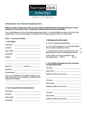 Fillable Online Inheritance Act Claims Questionnaire - 2013.doc Fax ...