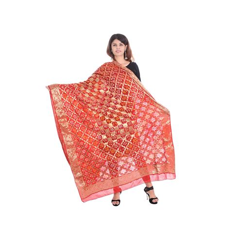 Buy PARANGAT Women's Silk Jaipuri Bandhani Bandhej Red Gharchola ...