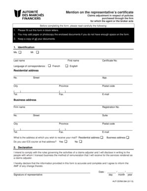 Fillable Online lautorite qc Mention E on the representative's ...