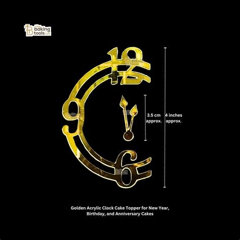 Golden Acrylic Clock Cake Topper for New Year & Birthday