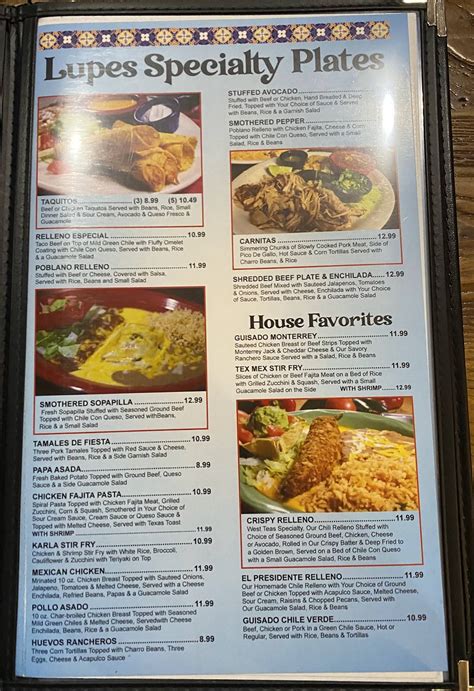 Menu at Lupes Mexican restaurant, Elk City