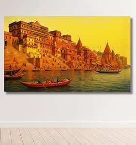 KunjCart Varanasi Ghat Painting (-WITHOUT FRAME-) Watercolor Banaras ...