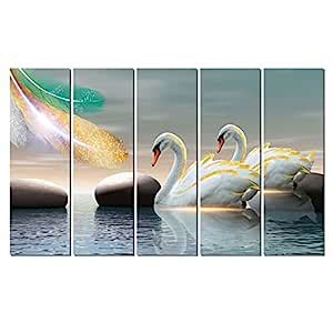 WENS Vastu Pair of Swan Love Birds 5 Pieces Laminated Wall Art Panels ...