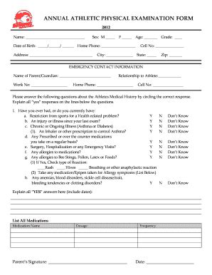 Fillable Online ANNUAL ATHLETIC PHYSICAL EXAMINATION FORM Fax Email ...