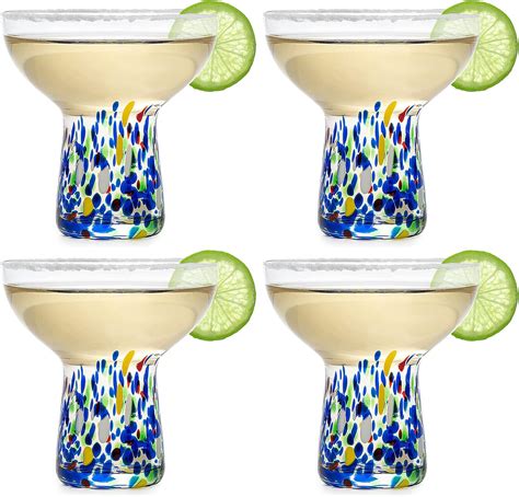 Stemless Margarita Glasses – Set of 4-6oz Luxury Hand Blown Confetti ...