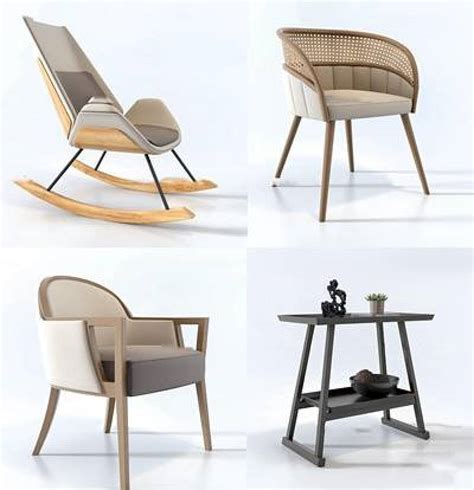 意大利 Baxter 现代休闲椅茶几组合3d模型下载[ID:101074209]_建E室内设计网