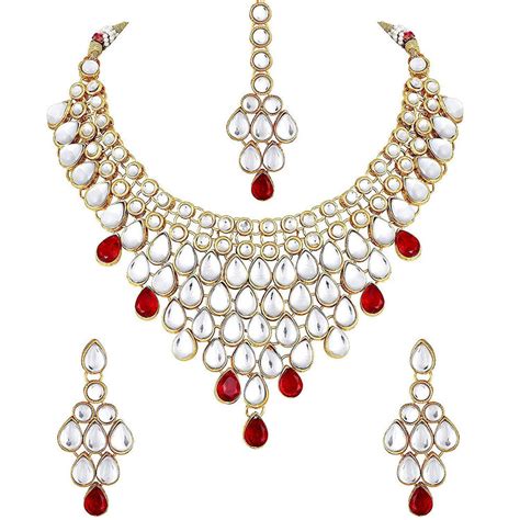 Etnico Traditional Gold Plated Stone Studded Bridal Choker Necklace Se ...
