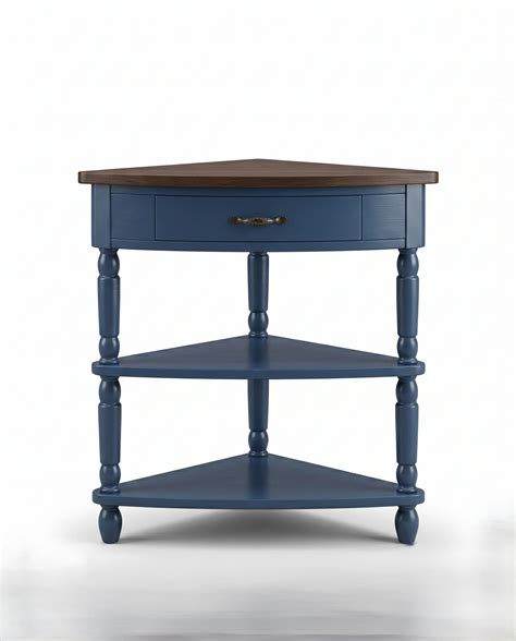 Classic Two-Tone Navy Blue Corner Side Table | Arris Concepts Luxury