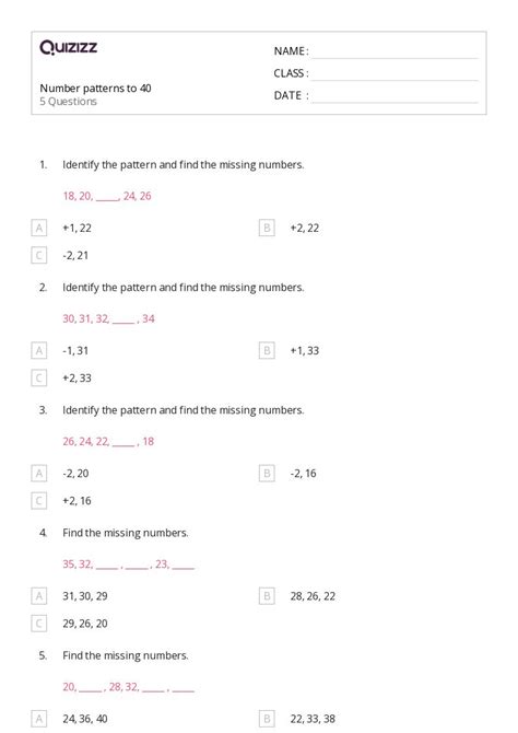 50+ Number Patterns worksheets for 1st Class on Quizizz | Free & Printable