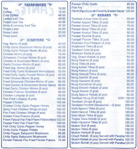 Menu at D Canteen, Kolkata