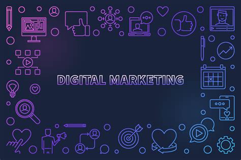 Digital Marketing vector concept colorful outline horizontal frame ...