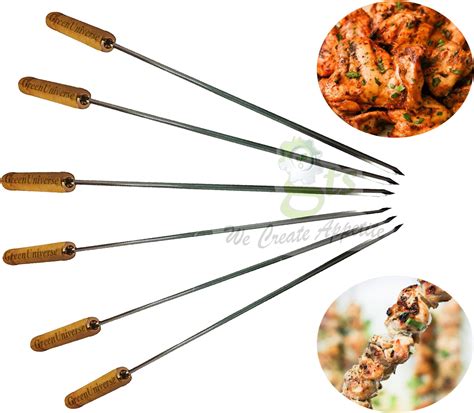 Pindia 12 PC 30 CMS Reusable BBQ Skewer Steel Needle with Wooden Handle ...