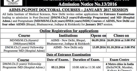 AIIMS PG Nov 2016 Notification