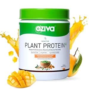 OZiva Bioactive Plant Protein (Mango), 500g | 25g Protein,5.5 BCAA| Pea ...